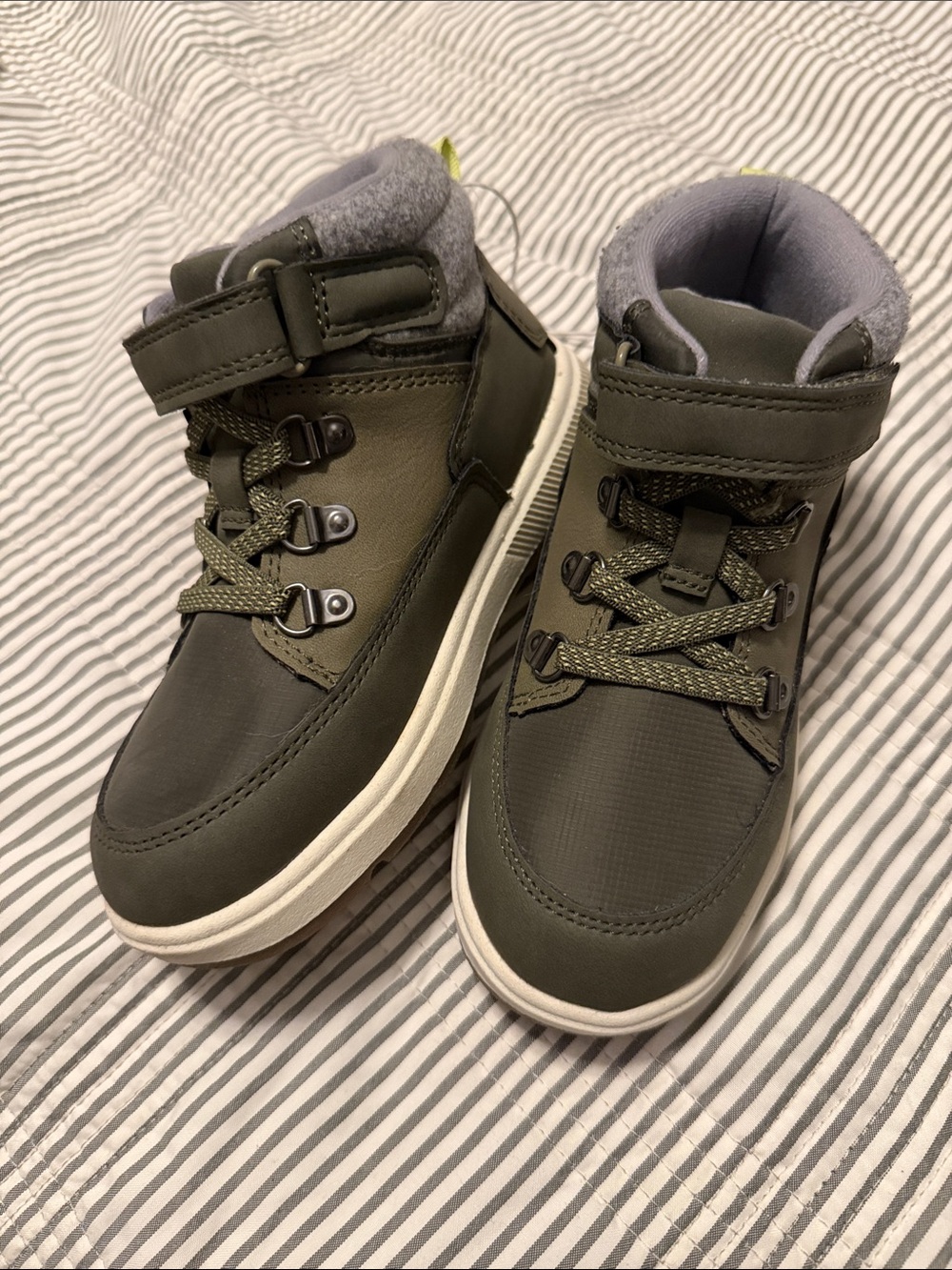 Cat & Jack Olive Green Kids High-Top Boots with Hook-and-Loop Strap